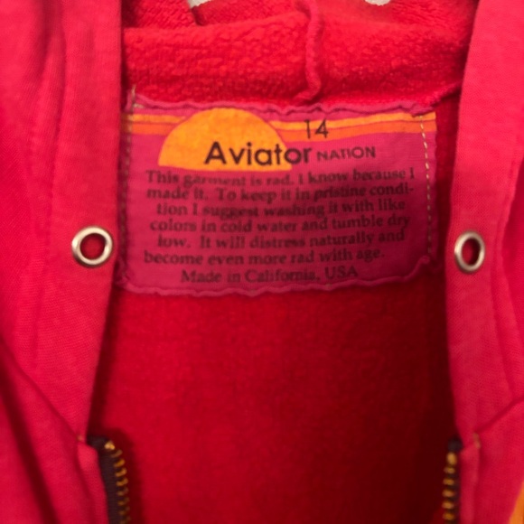 Aviator Nation Kids Hoodie in Vibrant Red with Yellow Lightning Bolt size 14 - Picture 3 of 6